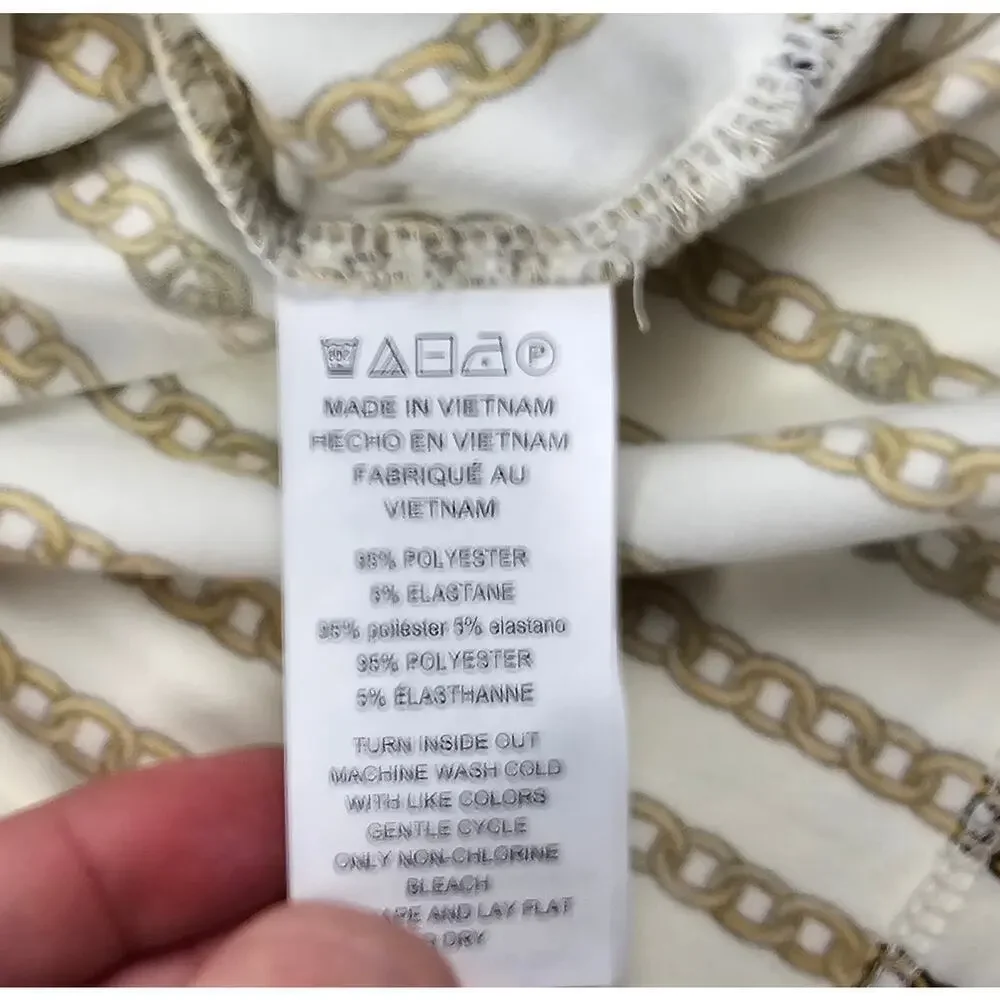 Michael kors gold chain print long sleeve Career office casual EUC M Stretch
